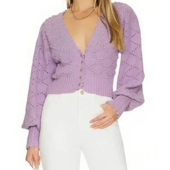 Free People Sweaters - SOLDFree People Polly Lily Sweater Lavander Lilac Color Cropped Puff Sleeves  XS